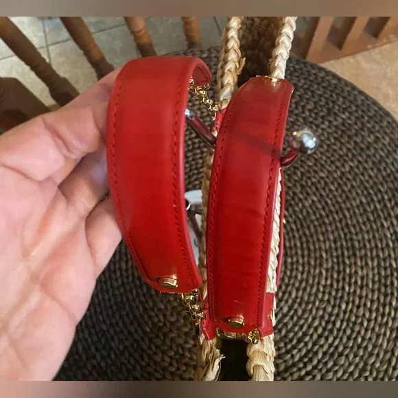 Tory Burch - EUC - Audrey Straw Woven Tote with Red Accents - Like New - Picture 10 of 13